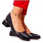 Lewski Shoes Skórzane Wężowe Czółenka Lewski 3118 Czarne kolor Czarne.