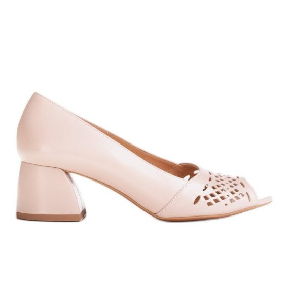 Marco Shoes Beżowe czółenka z perforowanym przodem beżowy kolor Beżowy.