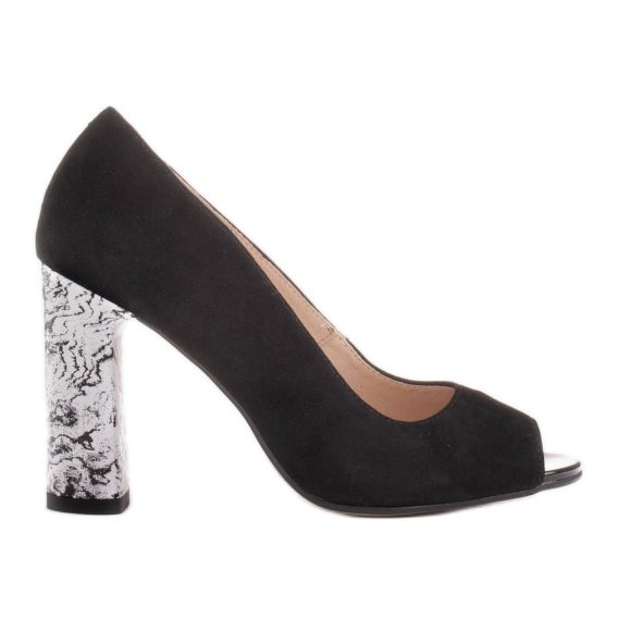Marco Shoes Czarne czółenka 1100P z obcasem biało-czarnym kolor Czarne.