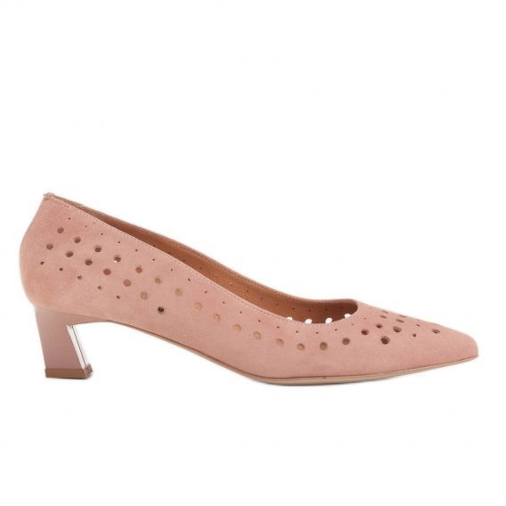 Marco Shoes Czółenka damskie z ciekawą perforacją różowe kolor Różowe.
