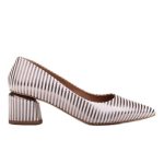 Marco Shoes Czółenka w paski biało-srebrne ze złotem w obcasie białe srebrny kolor Białe/Srebrny.
