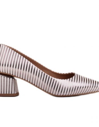 Marco Shoes Czółenka w paski biało-srebrne ze złotem w obcasie białe srebrny kolor Białe/Srebrny.