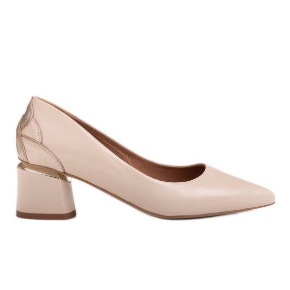 Marco Shoes Czółenka z beżowej skóry z kwiatowym wzorem beżowy kolor Beżowy.