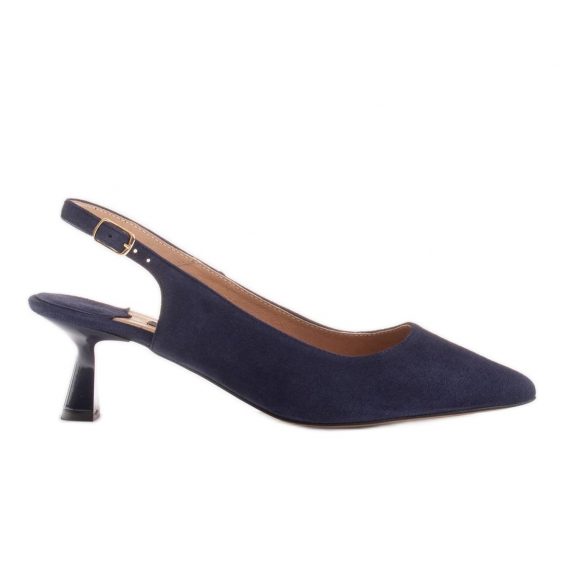 Marco Shoes Czółenka z delikatnego zamszu z paseczkiem granatowe kolor Granatowe.