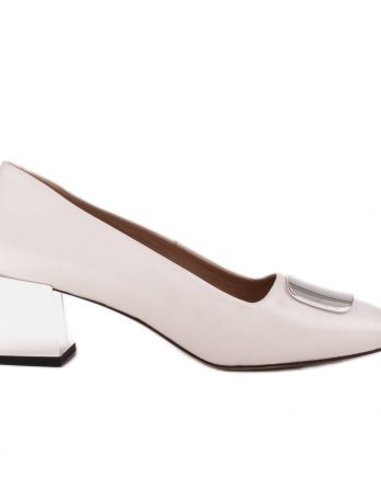 Marco Shoes Czółenka z metalicznym obcasem i płaską ozdobą chromowaną białe kolor Białe.
