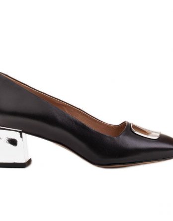 Marco Shoes Czółenka z metalicznym obcasem i płaską ozdobą chromowaną czarne kolor Czarne.