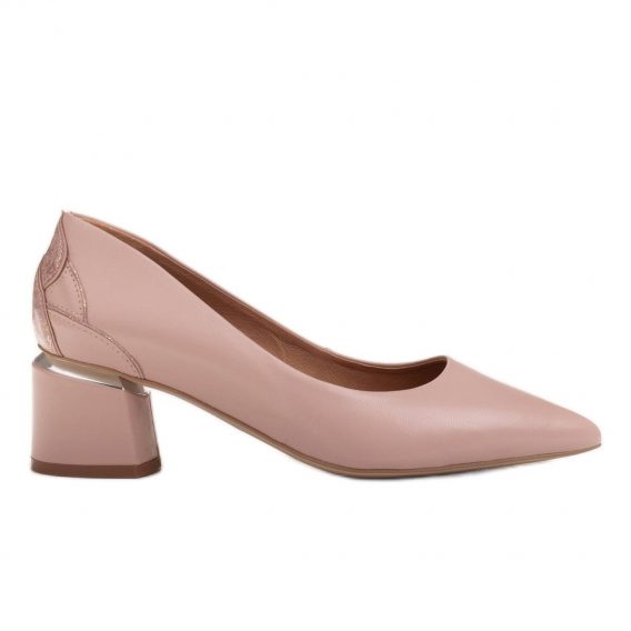 Marco Shoes Czółenka z różowej skóry z kwiatowym wzorem kolor Różowe.