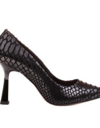 Marco Shoes Eleganckie czółenka z zamszu powlekanym wzorkiem wężowym czarne kolor Czarne.