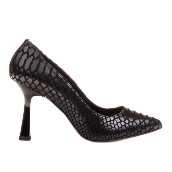 Marco Shoes Eleganckie czółenka z zamszu powlekanym wzorkiem wężowym czarne kolor Czarne.