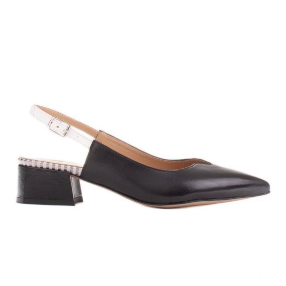 Marco Shoes Niskie czółenka z odkrytą piętą z delikatnej skóry naturalnej białe czarne kolor Białe/Czarne.