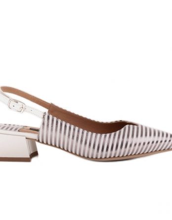 Marco Shoes Niskie czółenka z otwartą piętą w metaliczne paski białe srebrny kolor Białe/Srebrny.
