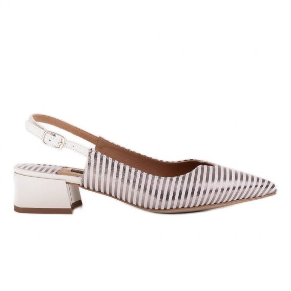 Marco Shoes Niskie czółenka z otwartą piętą w metaliczne paski białe srebrny kolor Białe/Srebrny.