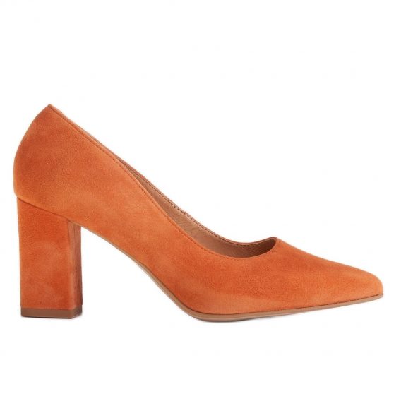 Marco Shoes Pomarańczowe czółenka z naturalnego zamszu kolor Pomarańczowe.