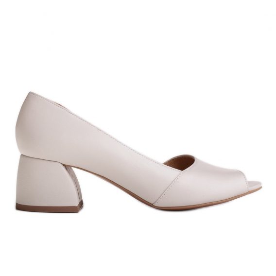 Marco Shoes Skórzane czółenka białe 1505P kolor Białe.