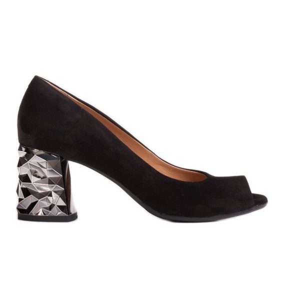 Marco Shoes Zamszowe czółenka czarne z metalicznym obcasem 3D kolor Czarne.
