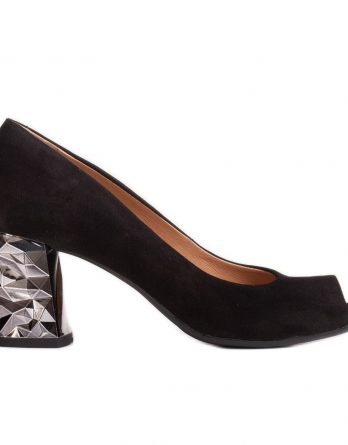 Marco Shoes Zamszowe czółenka czarne z metalicznym obcasem 3D kolor Czarne.