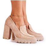 Modne Czółenka Na Platformie Lewski Shoes 3196 Beżowe beżowy kolor Beżowy.