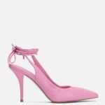 Różowe czółenka z naturalnej skóry na wysokiej szpilce kolor Różowy.