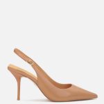 Skórzane czółenka z odkrytą kwadratową piętą kolor Brązowy.