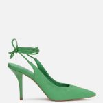 Stylowe zielone czółenka na wysokim obcasie z wiązaniem wokół kostki kolor Zielony.
