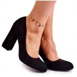 WT1 Zamszowe Klasyczne Czółenka Na Obcasie Czarne Reiser kolor Czarne.