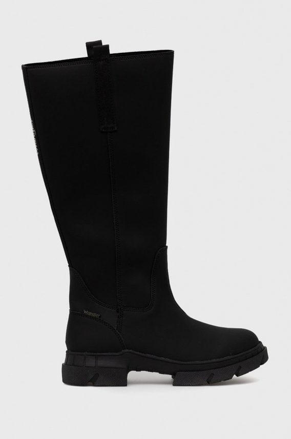 Wrangler kozaki Atlanta Boot damskie kolor czarny na płaskim obcasie kolor czarny