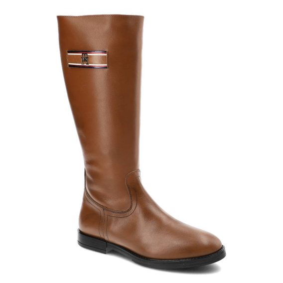 Brązowe Kozaki Damskie Tommy Hilfiger Eleganckie Skórzane Buty kolor brązowy