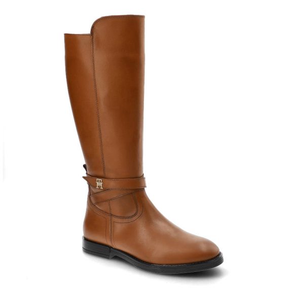 Brązowe Kozaki Damskie Tommy Hilfiger Eleganckie Skórzane Buty kolor brązowy