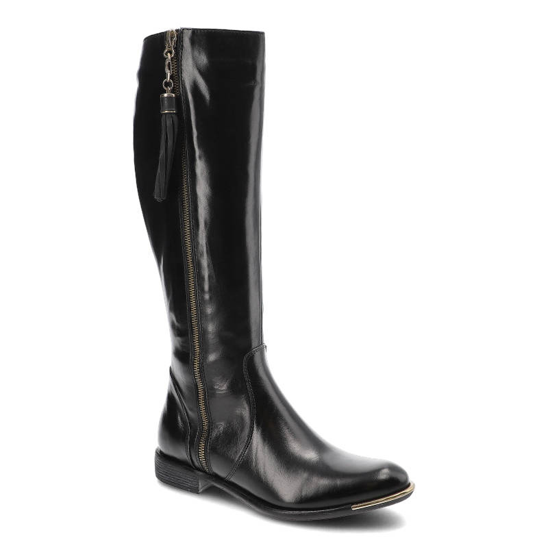 Czarne Kozaki Damskie Carinii Skórzane Obuwie kolor czarny