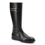 Czarne Kozaki Damskie Tommy Hilfiger Eleganckie Skórzane Buty kolor czarny