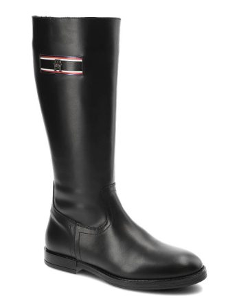 Czarne Kozaki Damskie Tommy Hilfiger Eleganckie Skórzane Buty kolor czarny