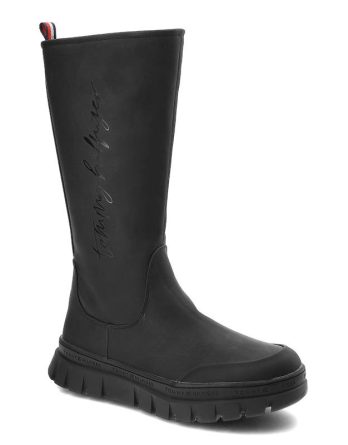Czarne Kozaki Tommy Hilfiger Modne Buty Damskie kolor czarny