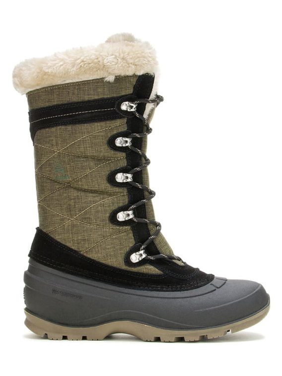 Kamik Skórzane kozaki zimowe "Snovalley 4" w kolorze oliwkowo-szarym rozmiar: 38 kolor brown/beige/gray