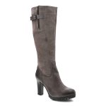 Szare Kozaki Carinii Eleganckie Skórzane Buty Na Obcasie kolor szary