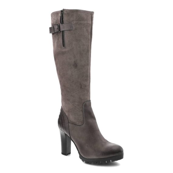Szare Kozaki Carinii Eleganckie Skórzane Buty Na Obcasie kolor szary