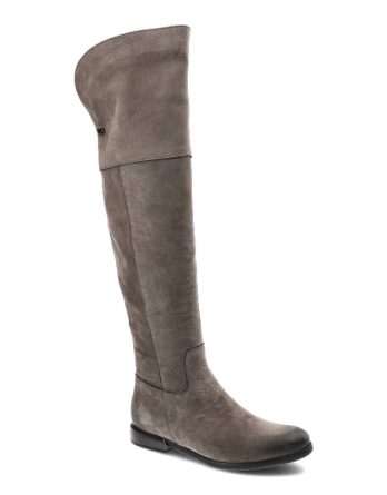 Szare Kozaki Carinii Skórzane Buty Damskie kolor szary