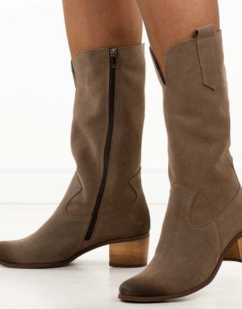 Taupe skórzane Polskie kozaki damskie Deoni D407 kolor Taupe