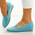 Ażurowe czółenka damskie M.Daszyński Sa199-4 Koturna Gn kolor Morski.