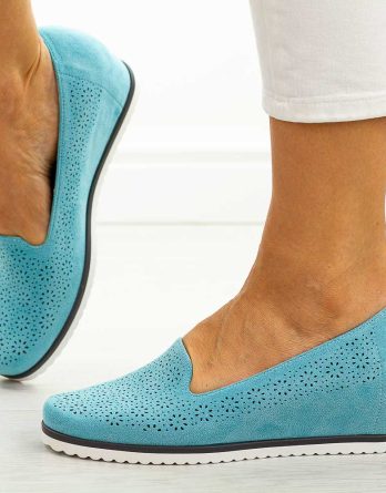 Ażurowe czółenka damskie M.Daszyński Sa199-4 Koturna Gn kolor Morski.