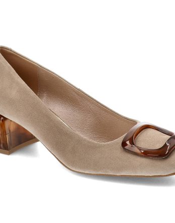 Beżowe Czółenka Espirito Damskie Eleganckie Obuwie kolor beżowy.