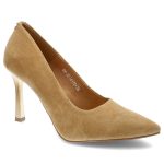 Beżowe Czółenka Karino Eleganckie Skórzane Buty kolor beżowy.