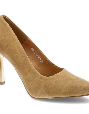 Beżowe Czółenka Karino Eleganckie Skórzane Buty kolor beżowy.