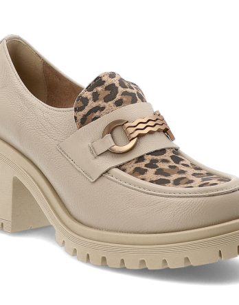Beżowe Półbuty Armodo Stylowe Obuwie Damskie Lampart kolor beżowy