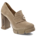 Beżowe Półbuty Carinii Eleganckie Obuwie Damskie kolor beżowy