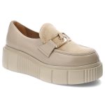 Beżowe Półbuty Lemar Eleganckie Mokasyny Damskie kolor beżowy