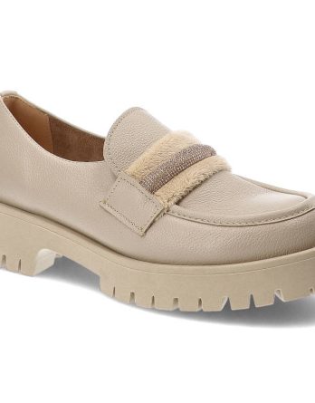 Beżowe Półbuty Lemar Eleganckie Skórzane Buty Damskie kolor beżowy