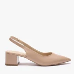 Beżowe czółenka bez pięty slingback na słupku kolor Beżowy.