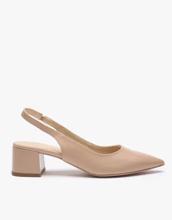 Beżowe czółenka bez pięty slingback na słupku kolor Beżowy.