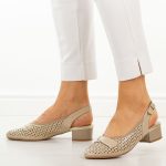 Beżowe czółenka damskie na obcasie Jezzi asa200-18 kolor Beżowy.