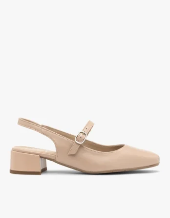 Beżowe czółenka na niskim klocku kolor Beżowy.